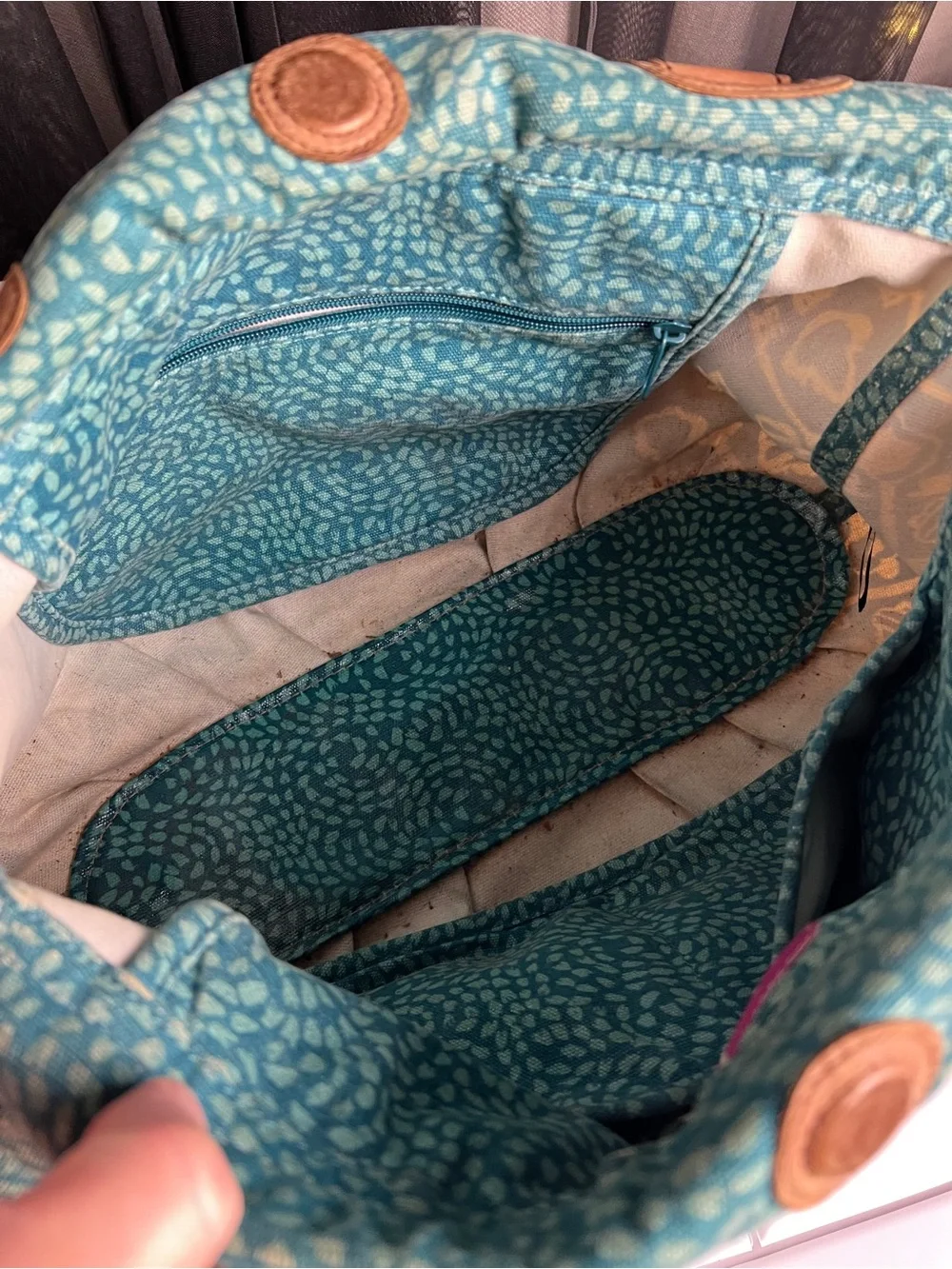 Fossil Keyper Purse with Key Print and Teal Top Panel